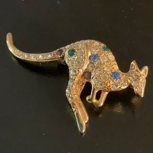 Vintage Goldtone Kangaroo Covered in Multi Color Crystals Pin Brooch